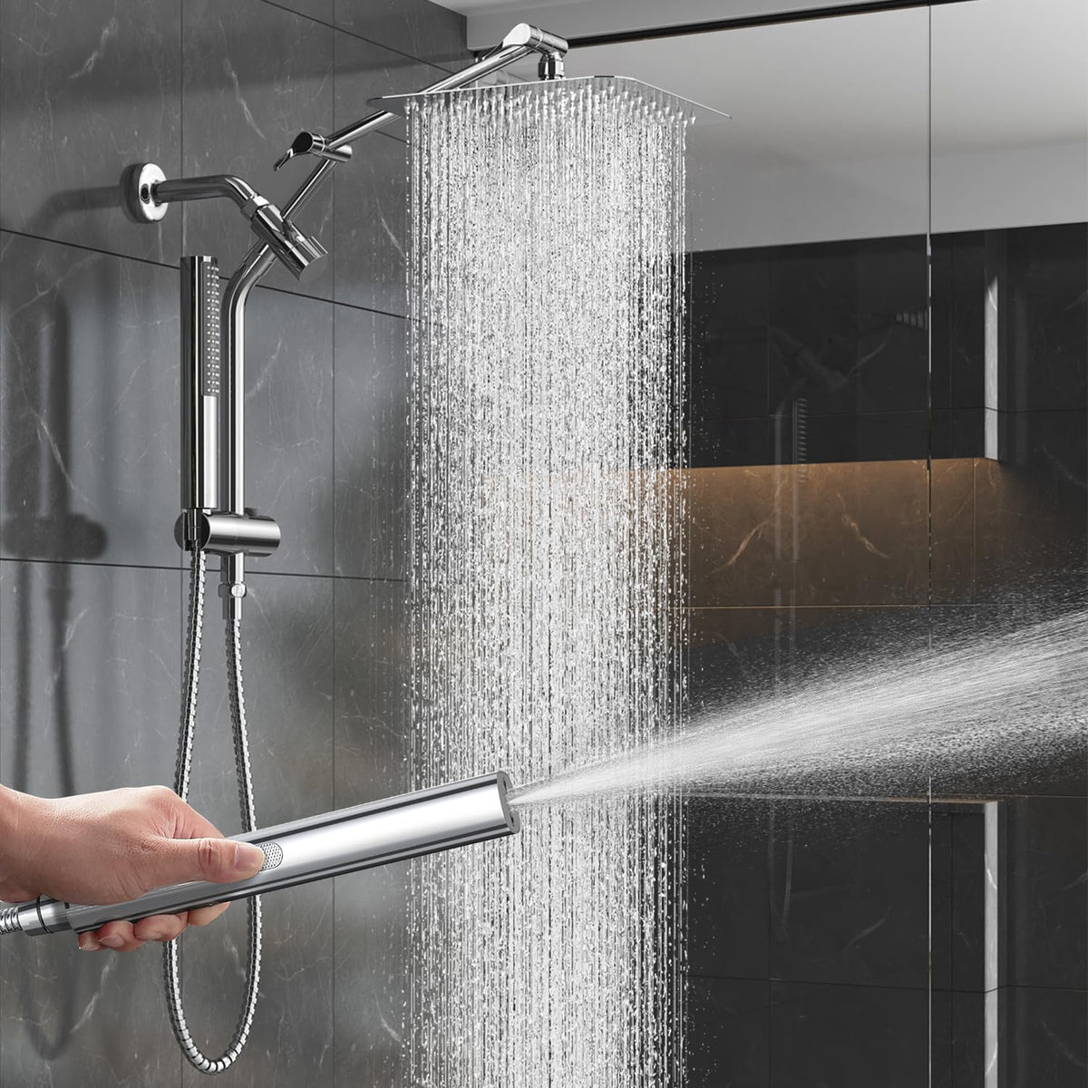 Veken 10-inch square rain shower head delivering wide coverage for a spa-like shower