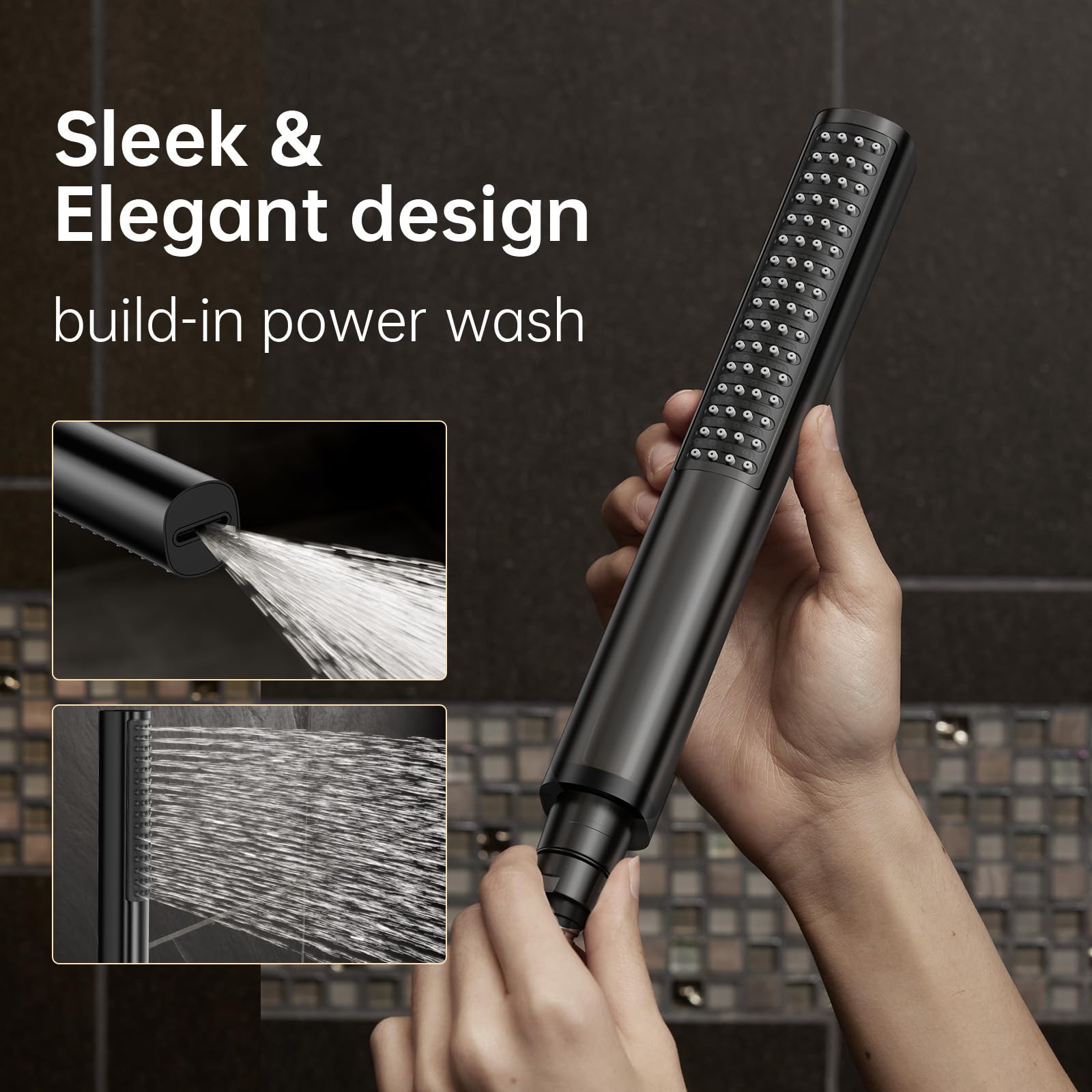 Veken 10-inch square rain head delivers wide spray coverage.