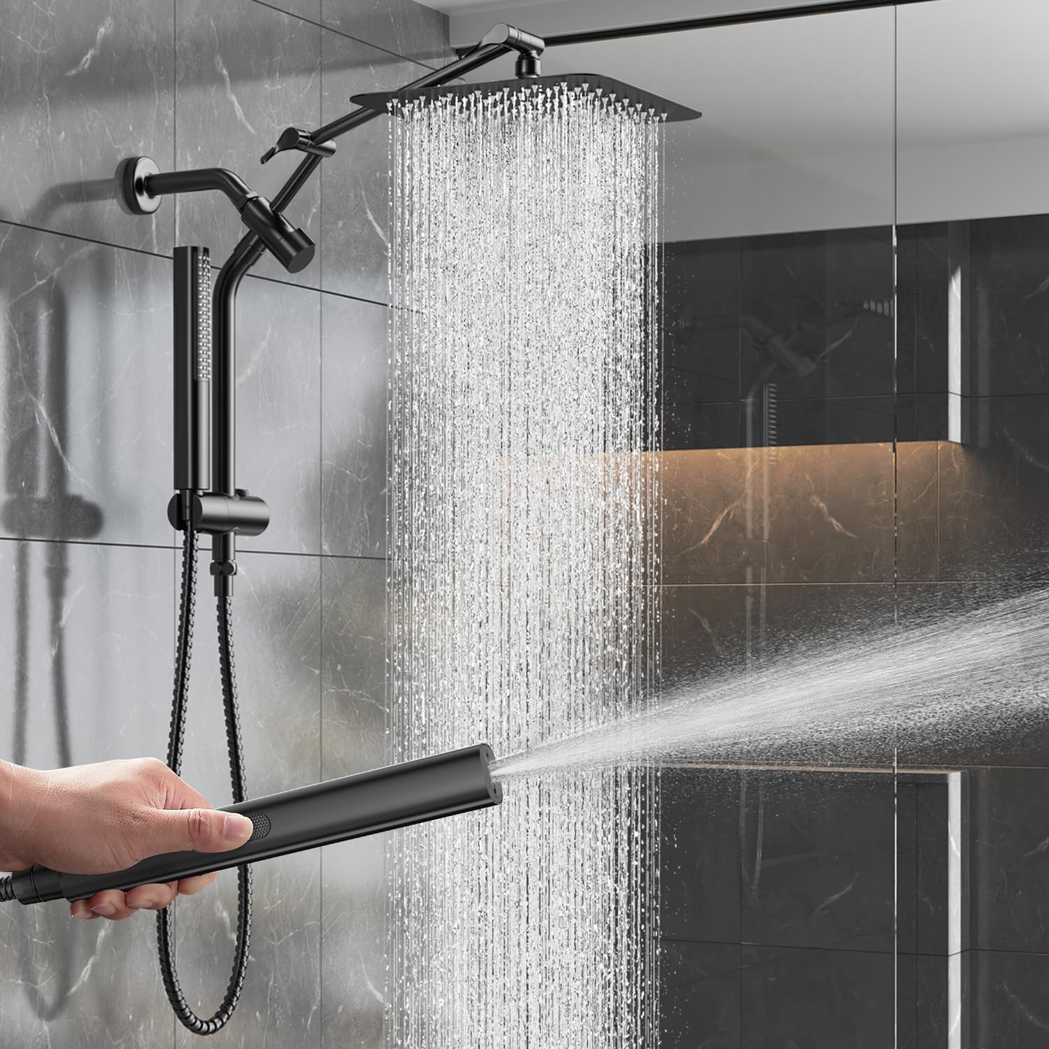 Veken all-metal rain shower head with spa-like rainfall.