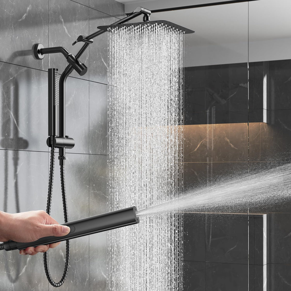 Veken all-metal rain shower head with spa-like rainfall.
