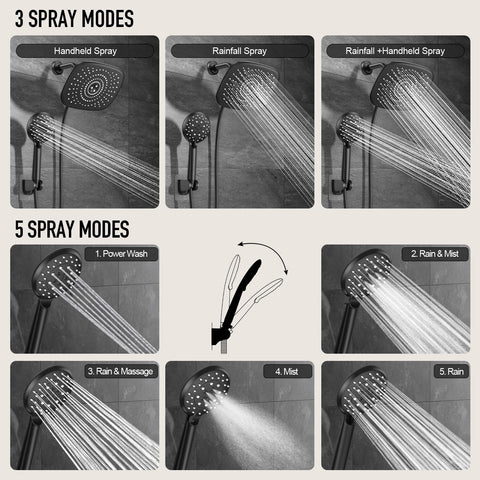 Veken multi-mode shower settings offer Rain, Mist, and Massage for varied rinsing experiences