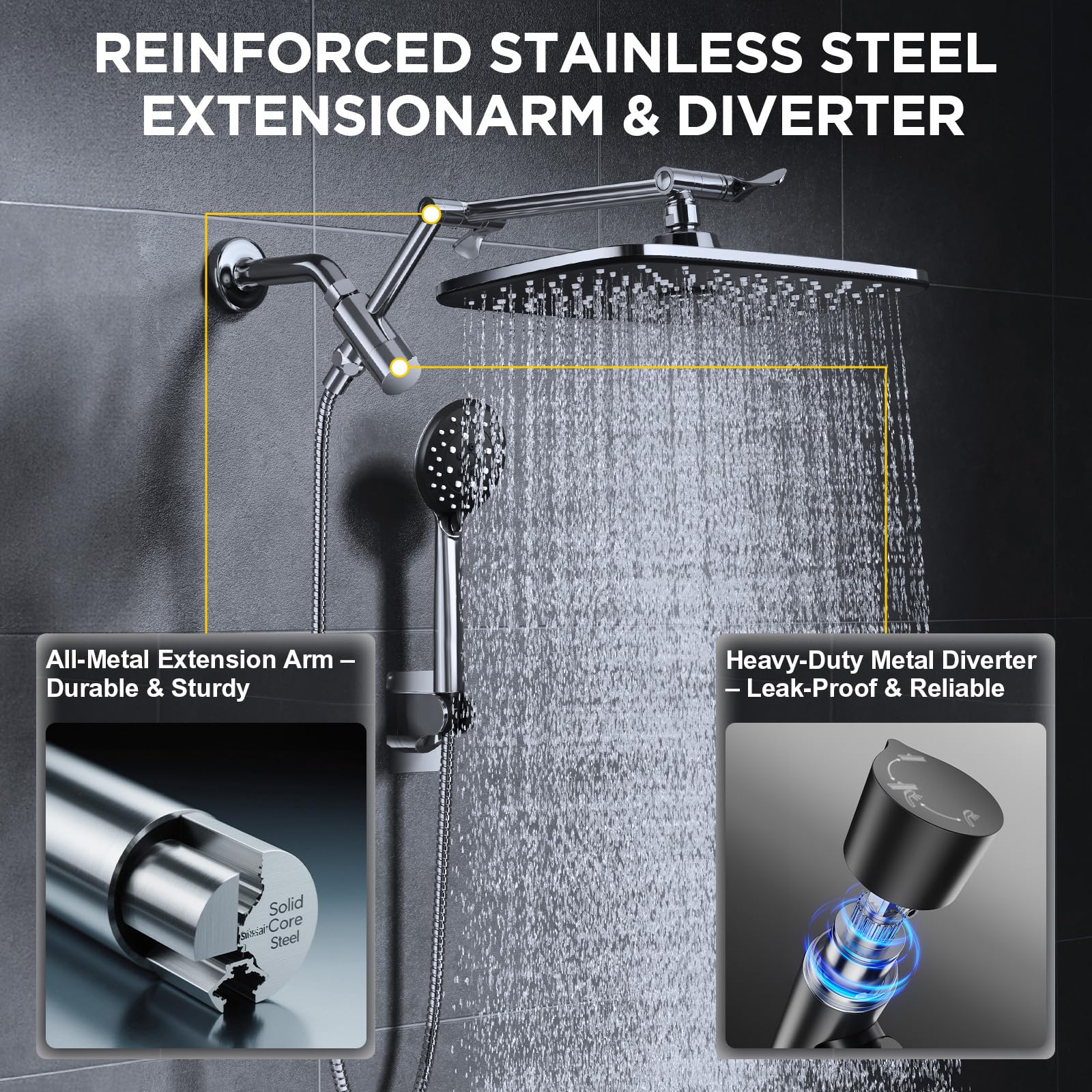 Veken rainfall shower head with multi-spray handheld mode for versatile rinsing.