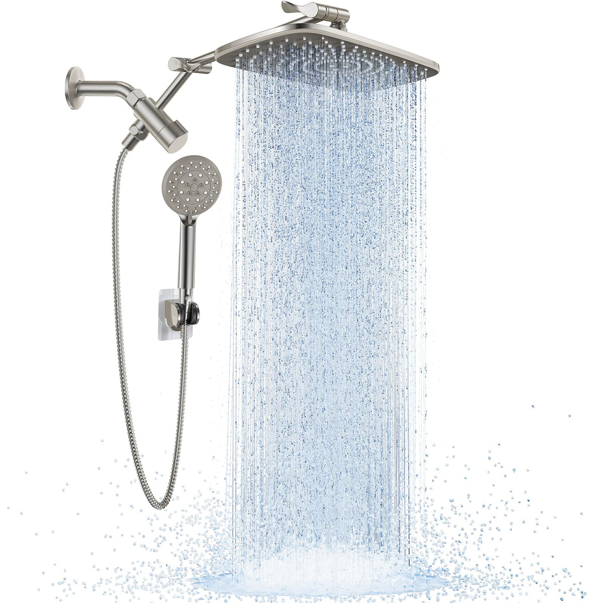 Veken wide brushed nickel rain shower head with full-body coverage