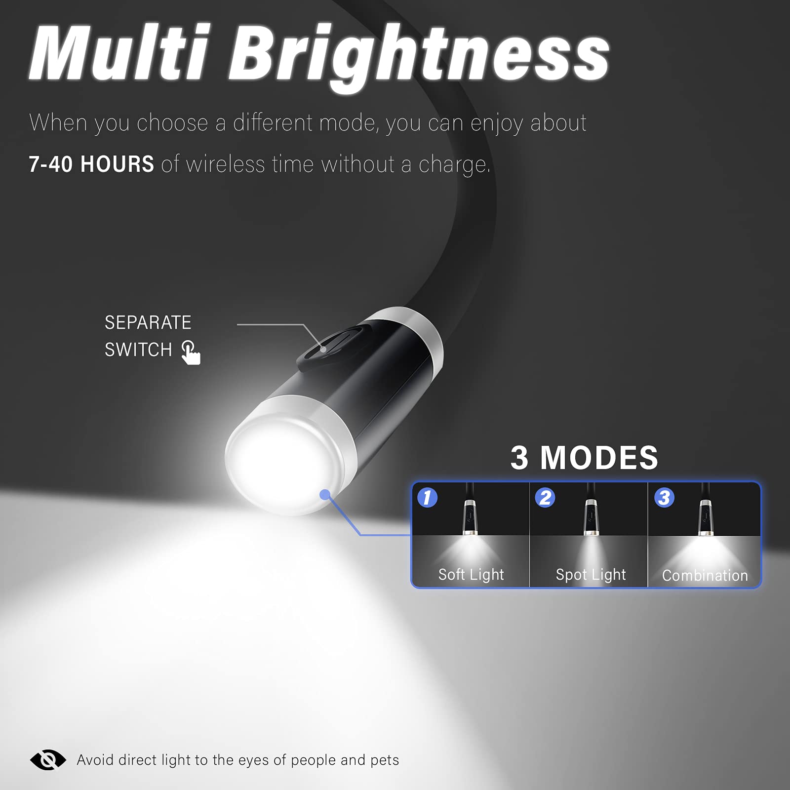 Vekkia flicker-free LED book light for comfortable reading