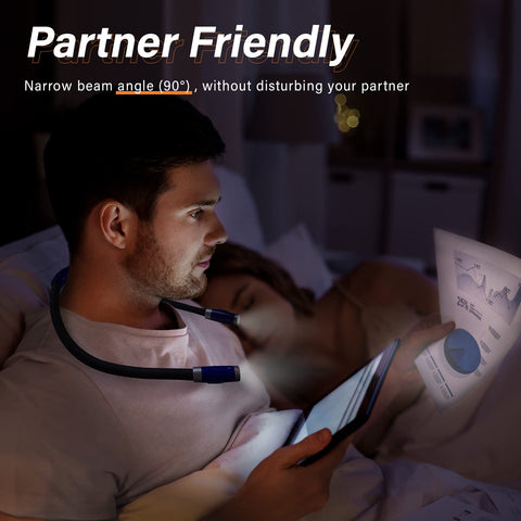 Vekkia book light in bed with soft silicone arms for gentle support