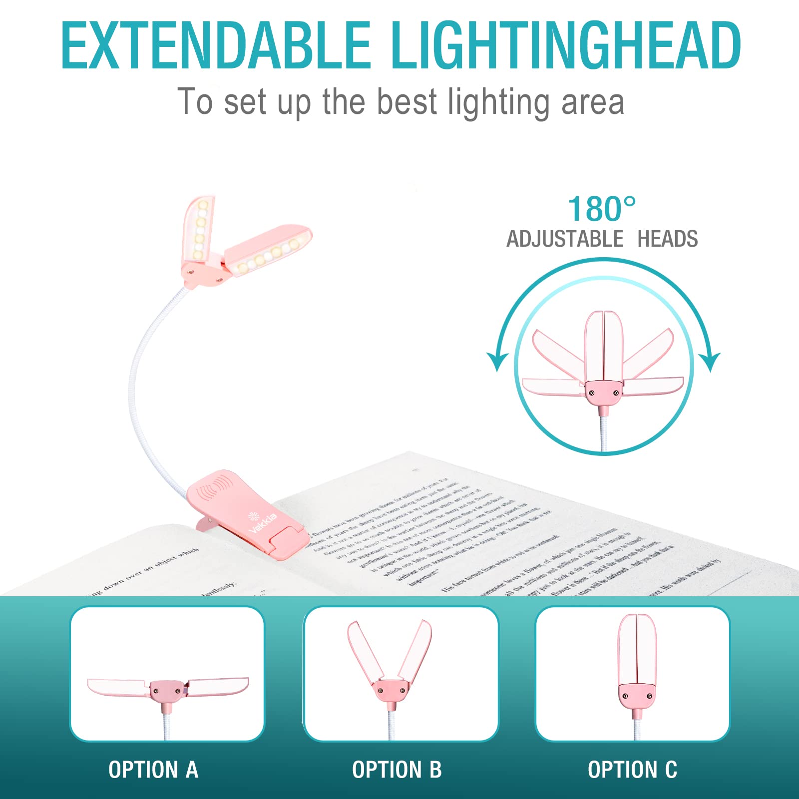 Vekkia lightweight 2.7 oz clip-on lamp for portable use.