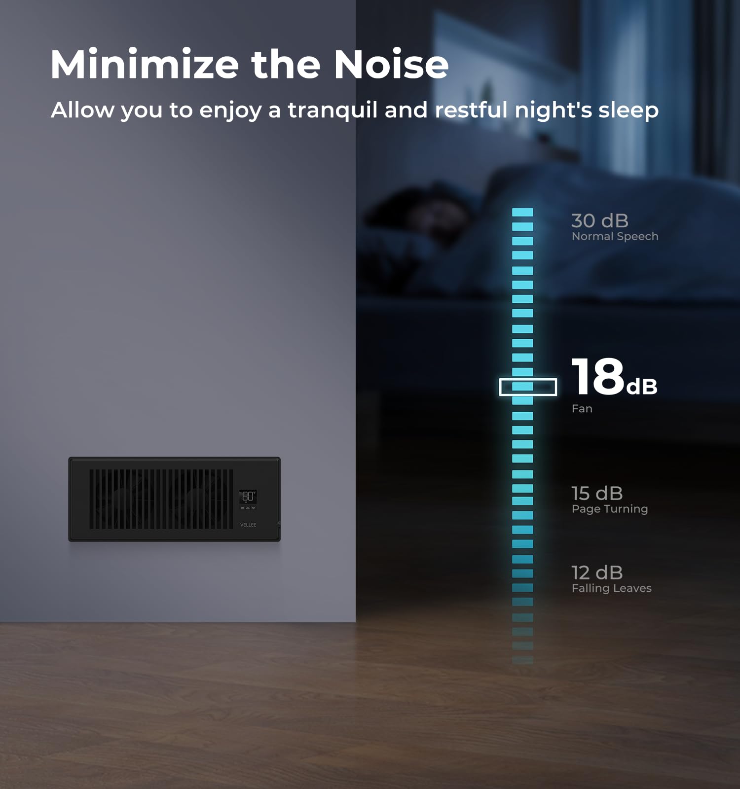 VELLEE 12-foot cord plug-in power enables flexible placement and quick setup.