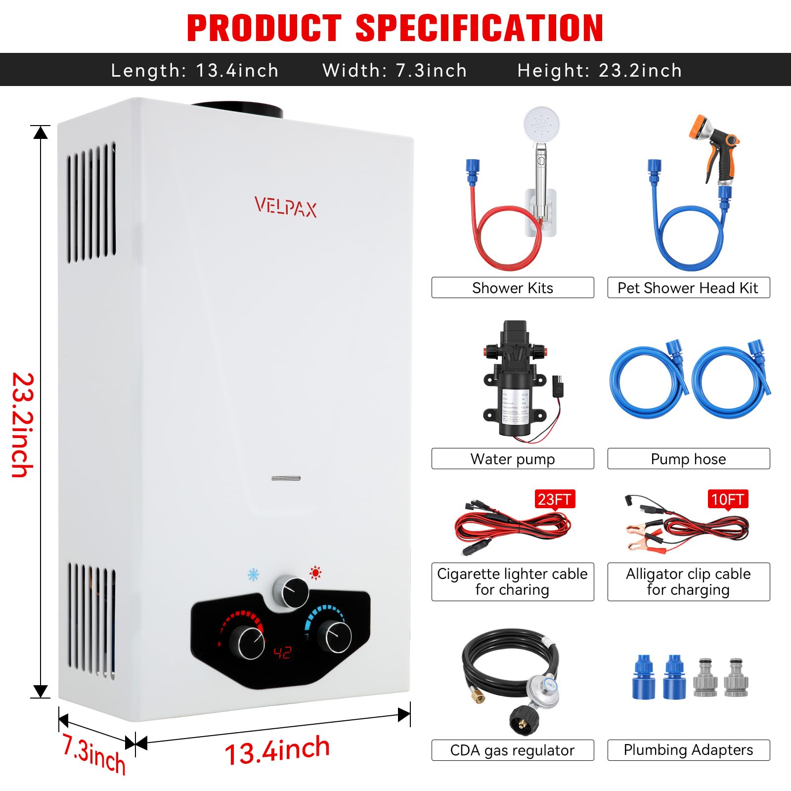 Velpax high-pressure shower head with five spray modes for varied uses.