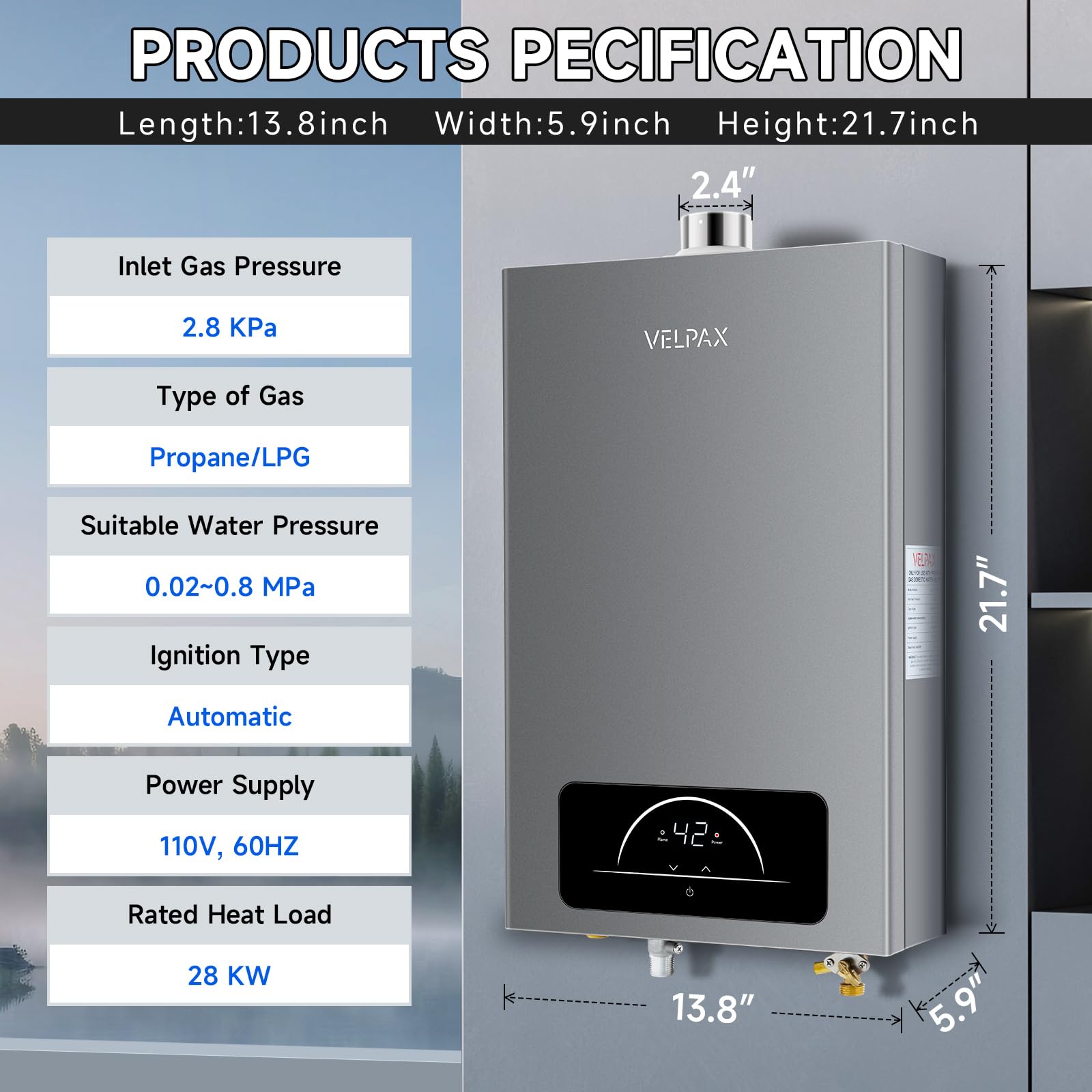 VELPAX LED smart display enables precise temperature control for hot water.