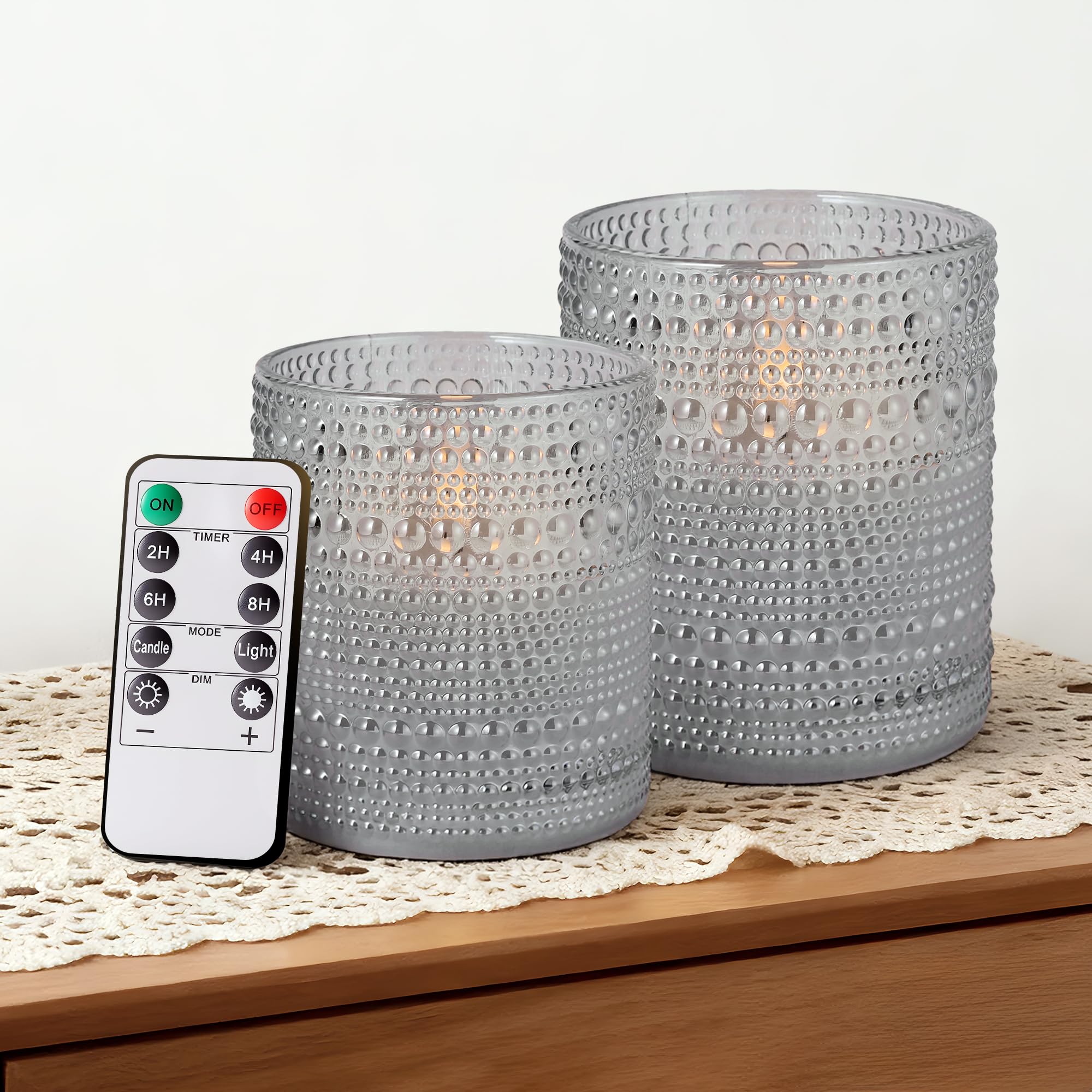 Velsyn dotted glass flameless candle 3x4 gray with realistic wax glow