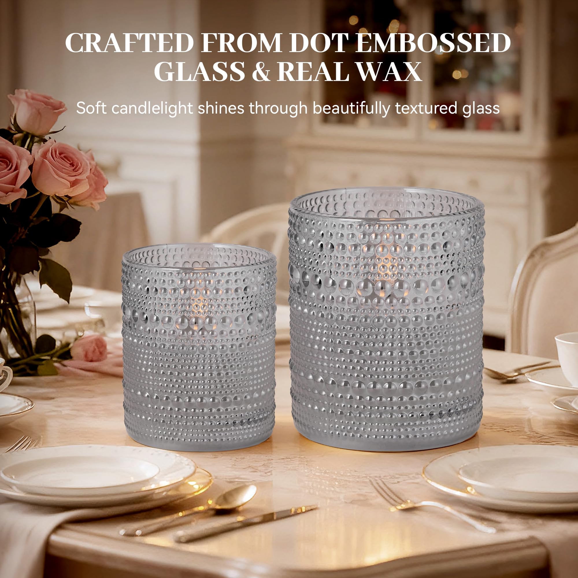 Velsyn dotted glass flameless candle 4x5 gray for elegant table decor