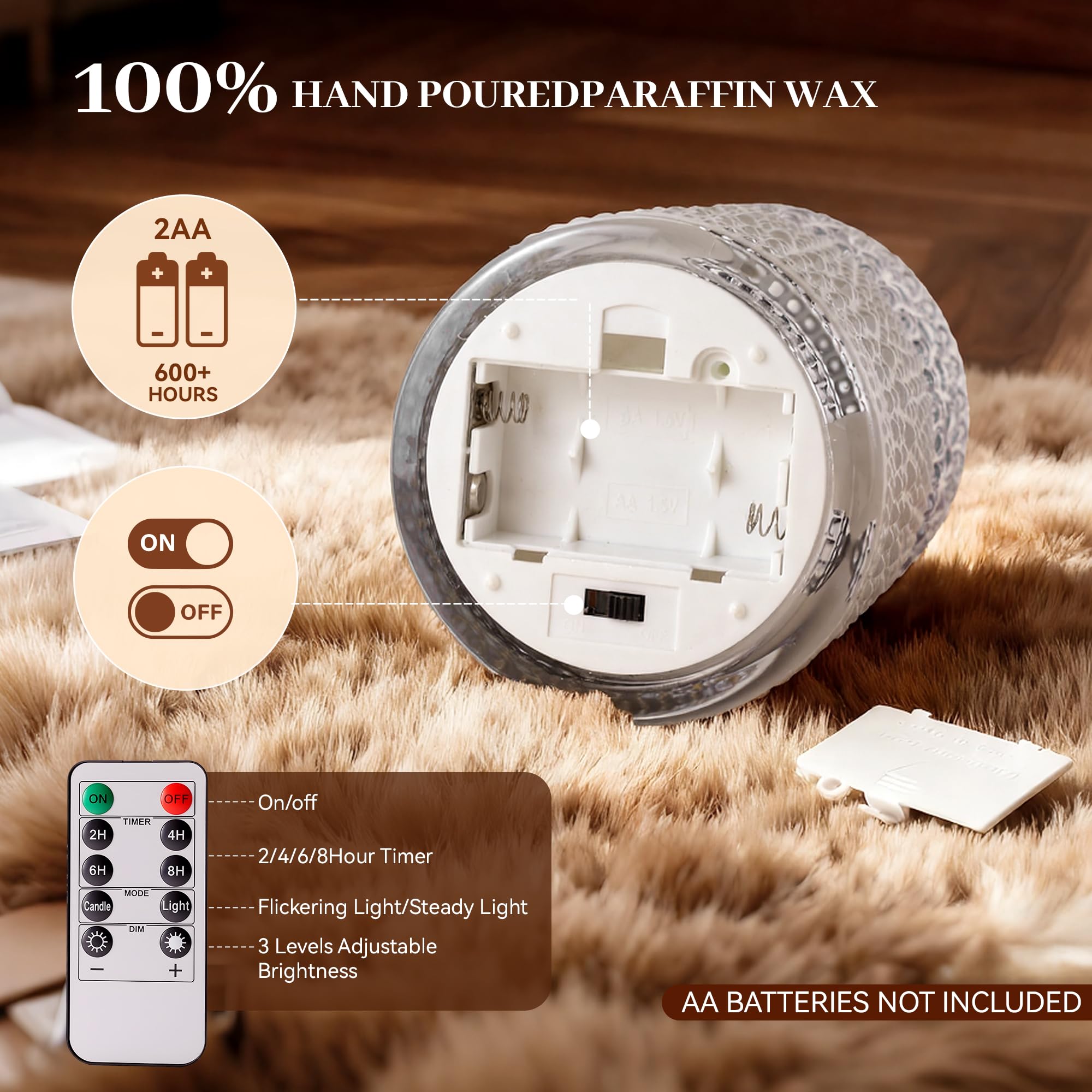 Velsyn long-runtime candles up to 600 hours with batteries not included
