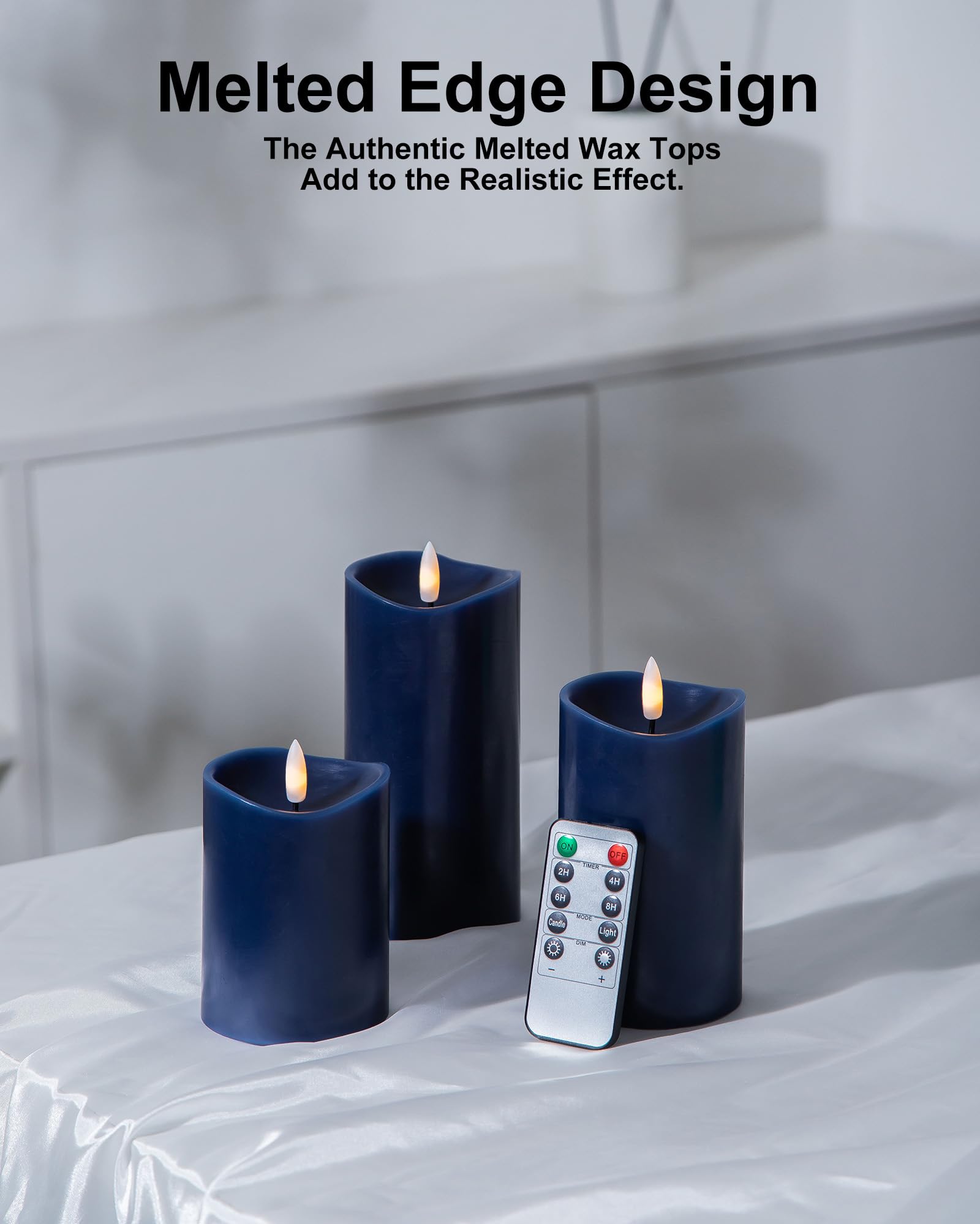 Velsyn navy blue flameless candles with 3D flame for realistic glow