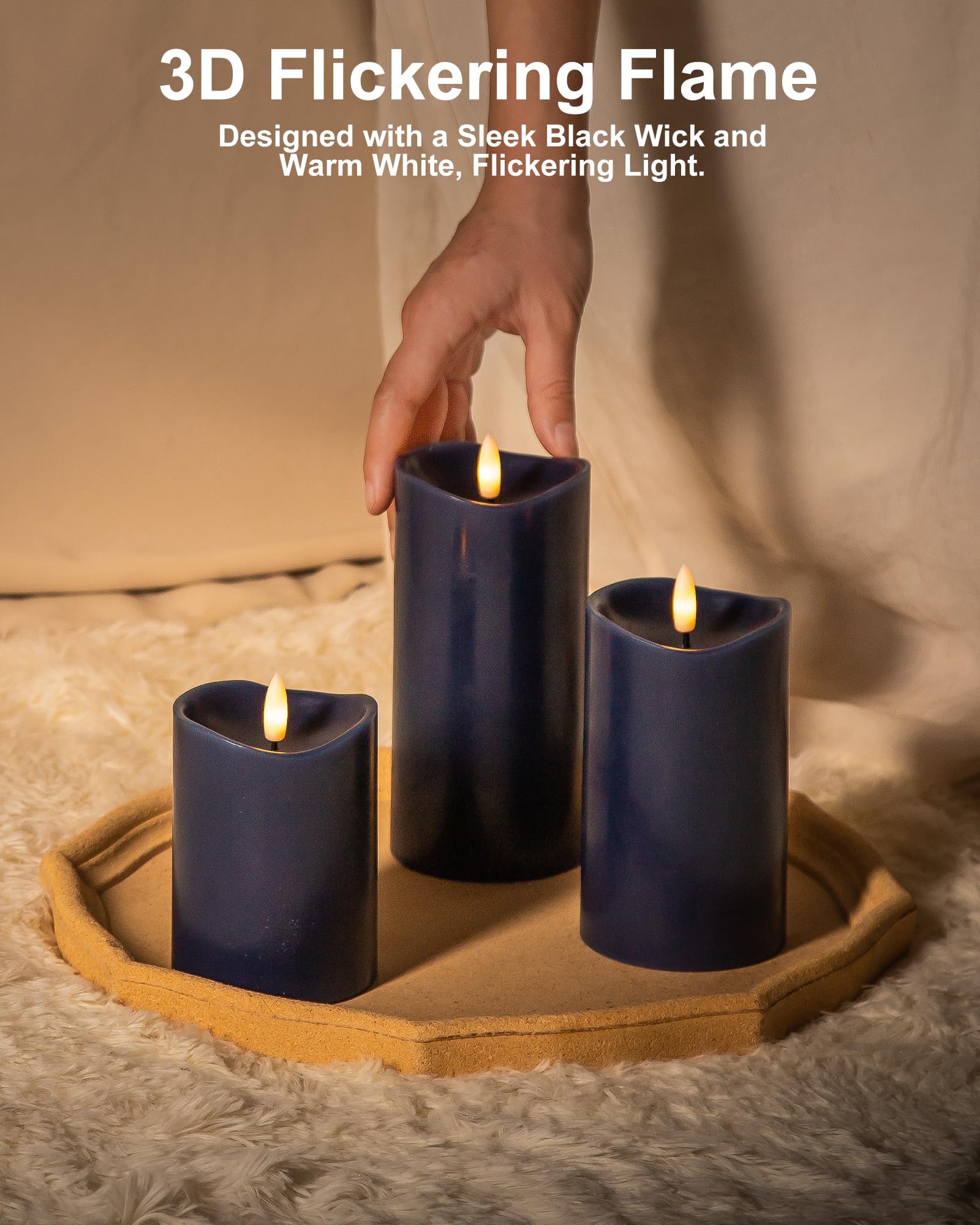 Velsyn navy blue flameless candles battery-operated for easy setup
