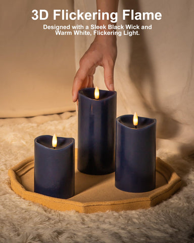 Velsyn navy blue flameless candles battery-operated for easy setup
