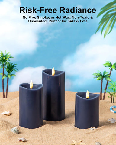 Velsyn navy blue flameless candles melted-top design adds premium decor