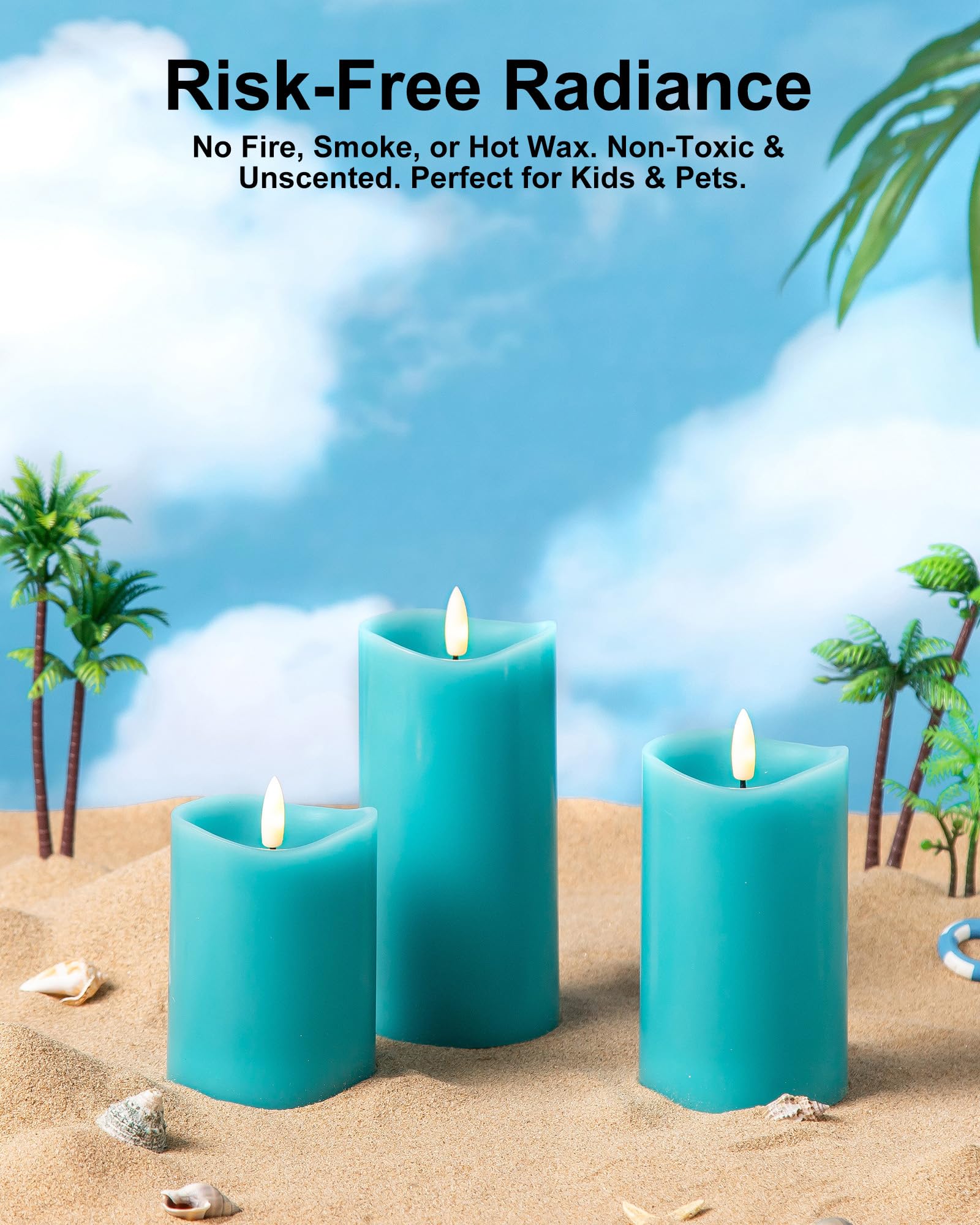 Velsyn teal 5-inch LED candle features realistic flicker for relaxing spaces