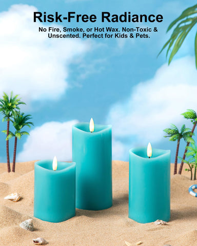 Velsyn teal 5-inch LED candle features realistic flicker for relaxing spaces