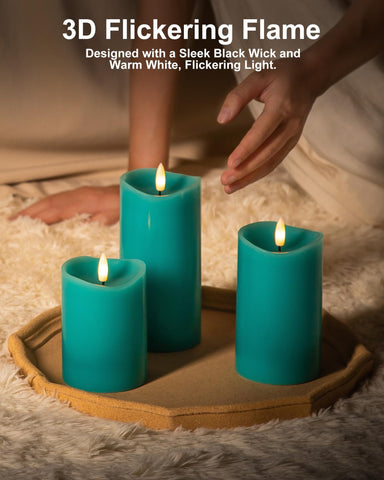 Velsyn teal decor candle provides warm ambient lighting for any room