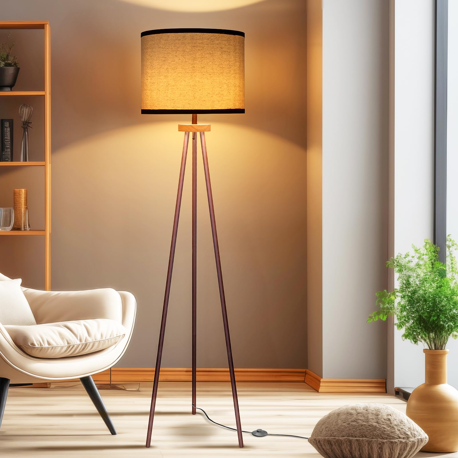 VELXEE Tripod Floor Lamp full view brightens living room with timeless style.
