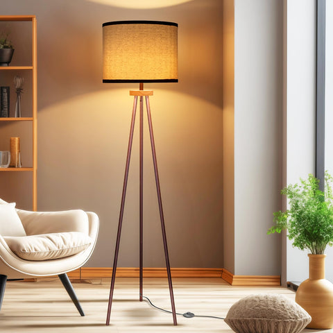 VELXEE Tripod Floor Lamp full view brightens living room with timeless style.