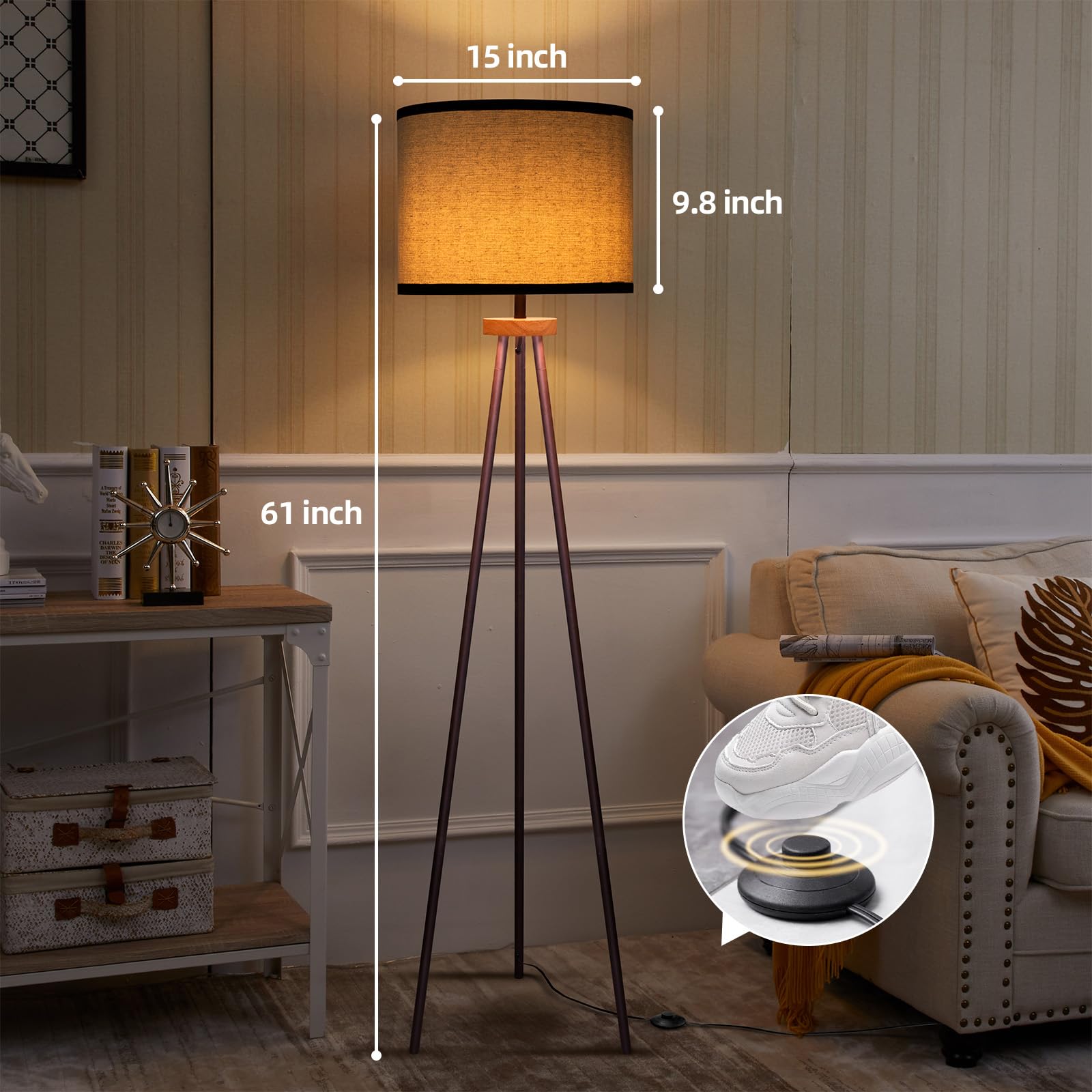 VELXEE Tripod Floor Lamp modern design complements contemporary interiors.
