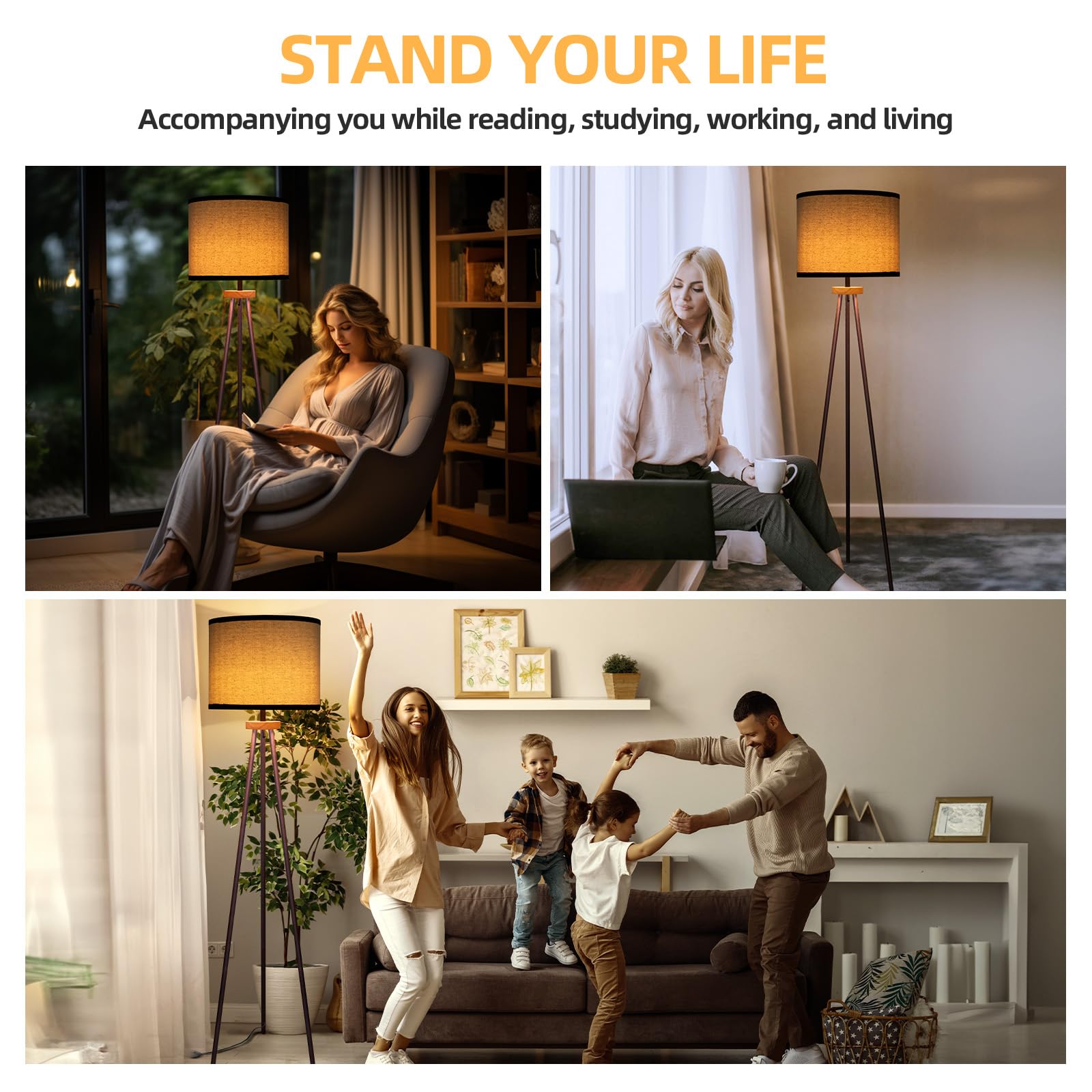 VELXEE Tripod Floor Lamp non-slip base prevents tipping on floors.