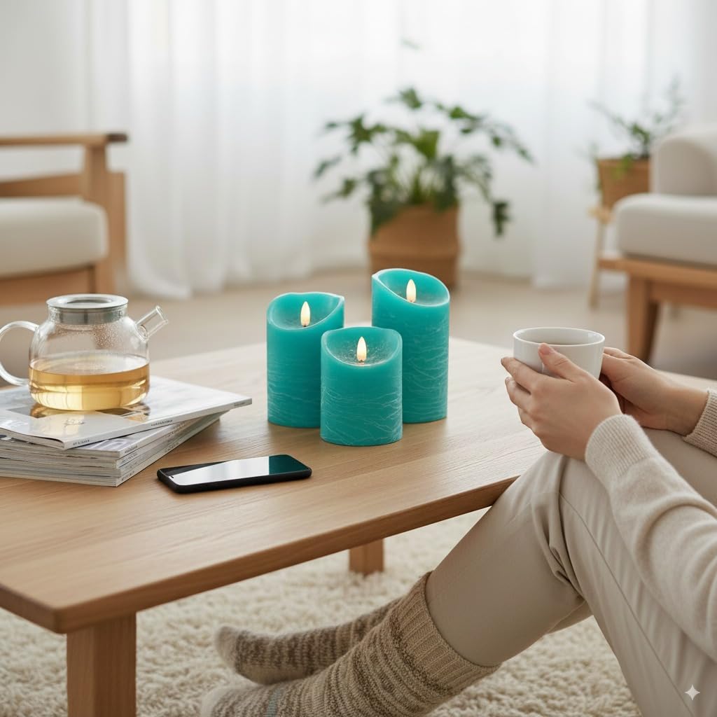Venta coastal decor teal candles create a soothing aqua glow