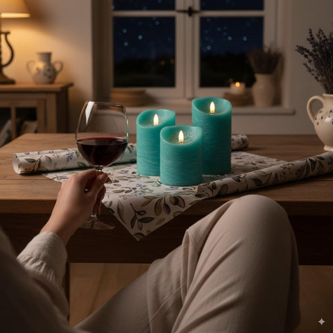 Venta gift-ready teal candle set in branded box