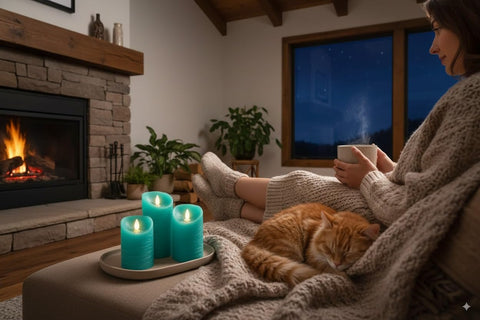 Venta real wax candles in coastal nautical teal collection