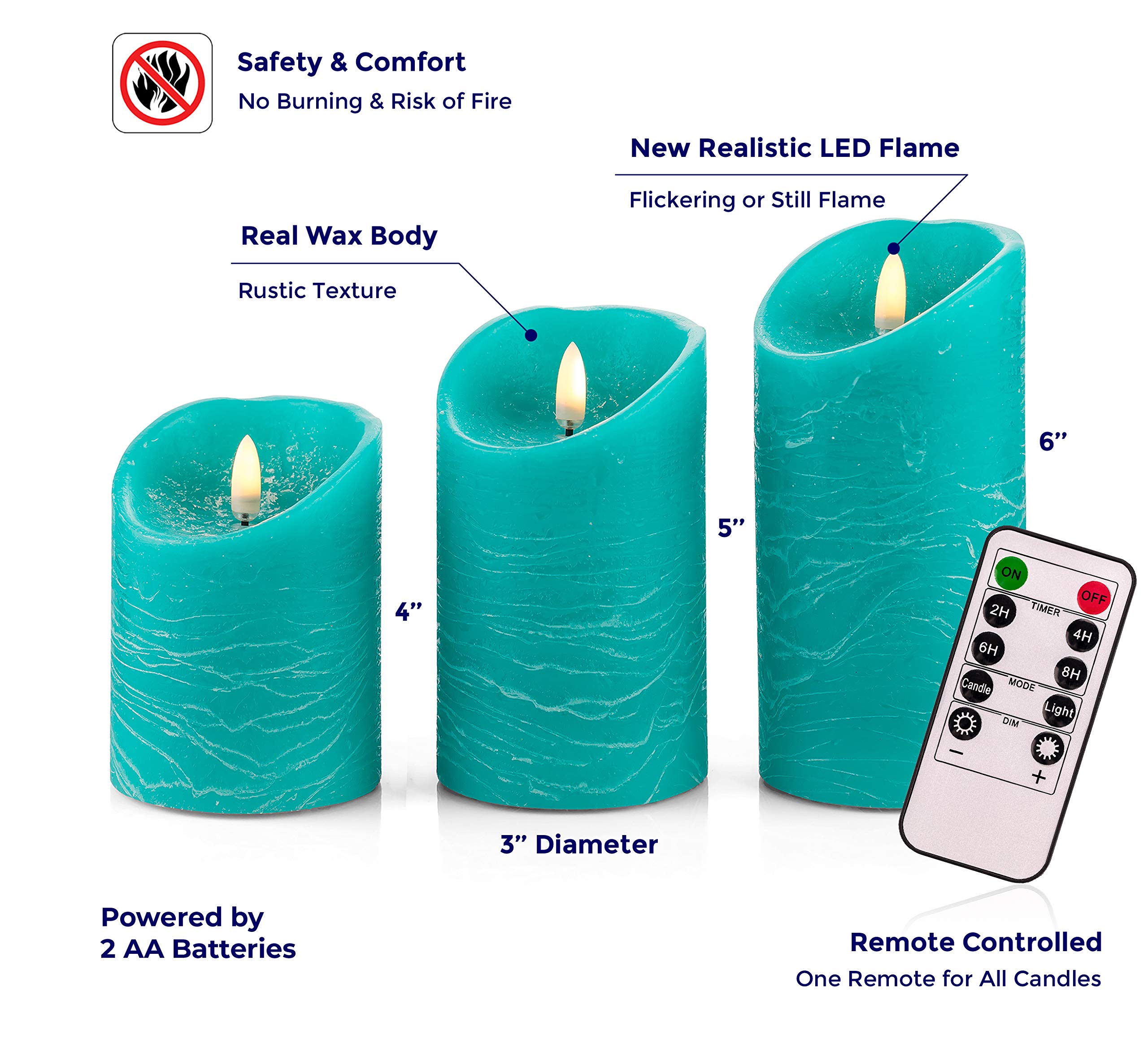 Venta teal LED pillar candles with remote control for easy mood lighting