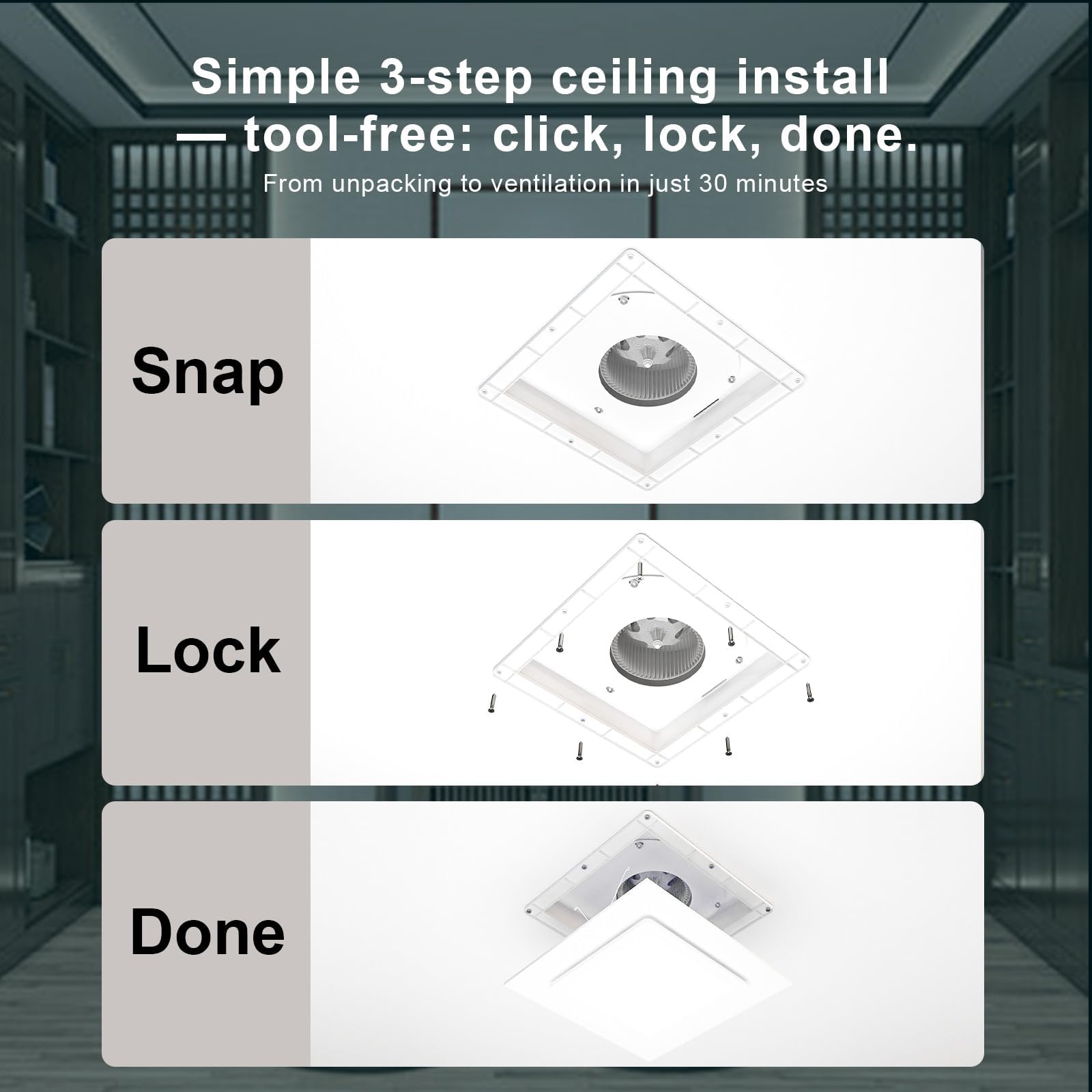 Ventiri 4x4 inch air outlet enables efficient air exchange.