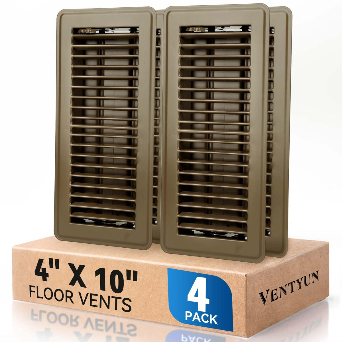 Ventyun 4x10 brown floor register cover front view with adjustable airflow