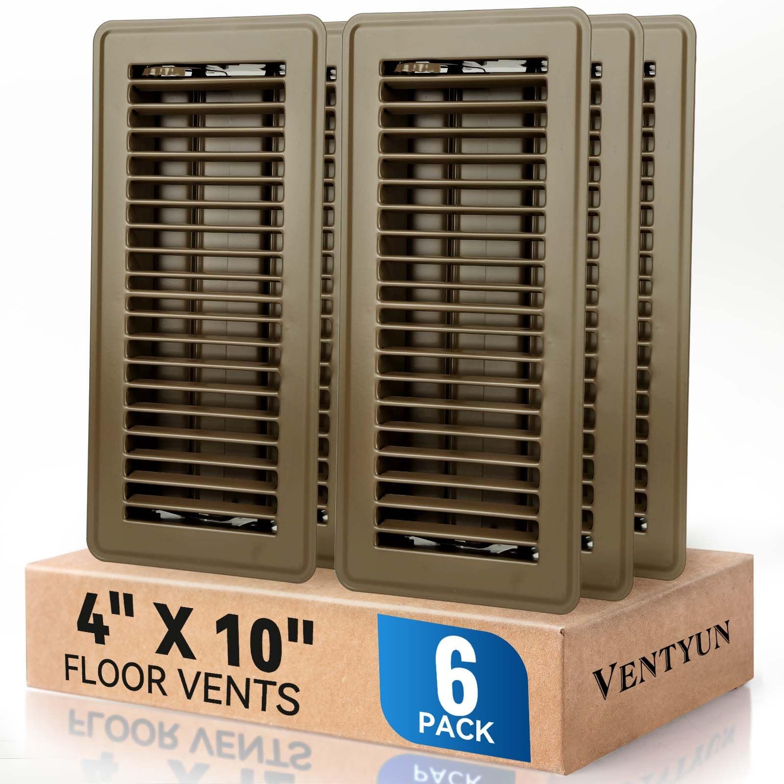 Ventyun 4x10 brown floor register front view with curved edges for safety.