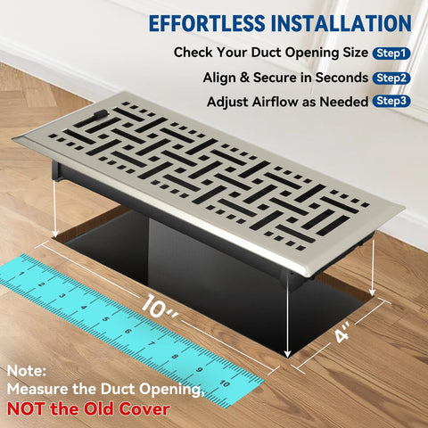 Ventyun floor register 4x10 brushed nickel easy drop-in installation.