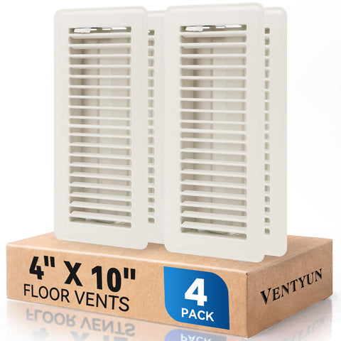Ventyun floor register front view shows a white powder-coated finish for a clean room look.