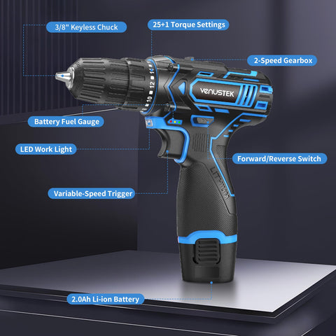 Venustek 2.0Ah battery powering prolonged drilling tasks