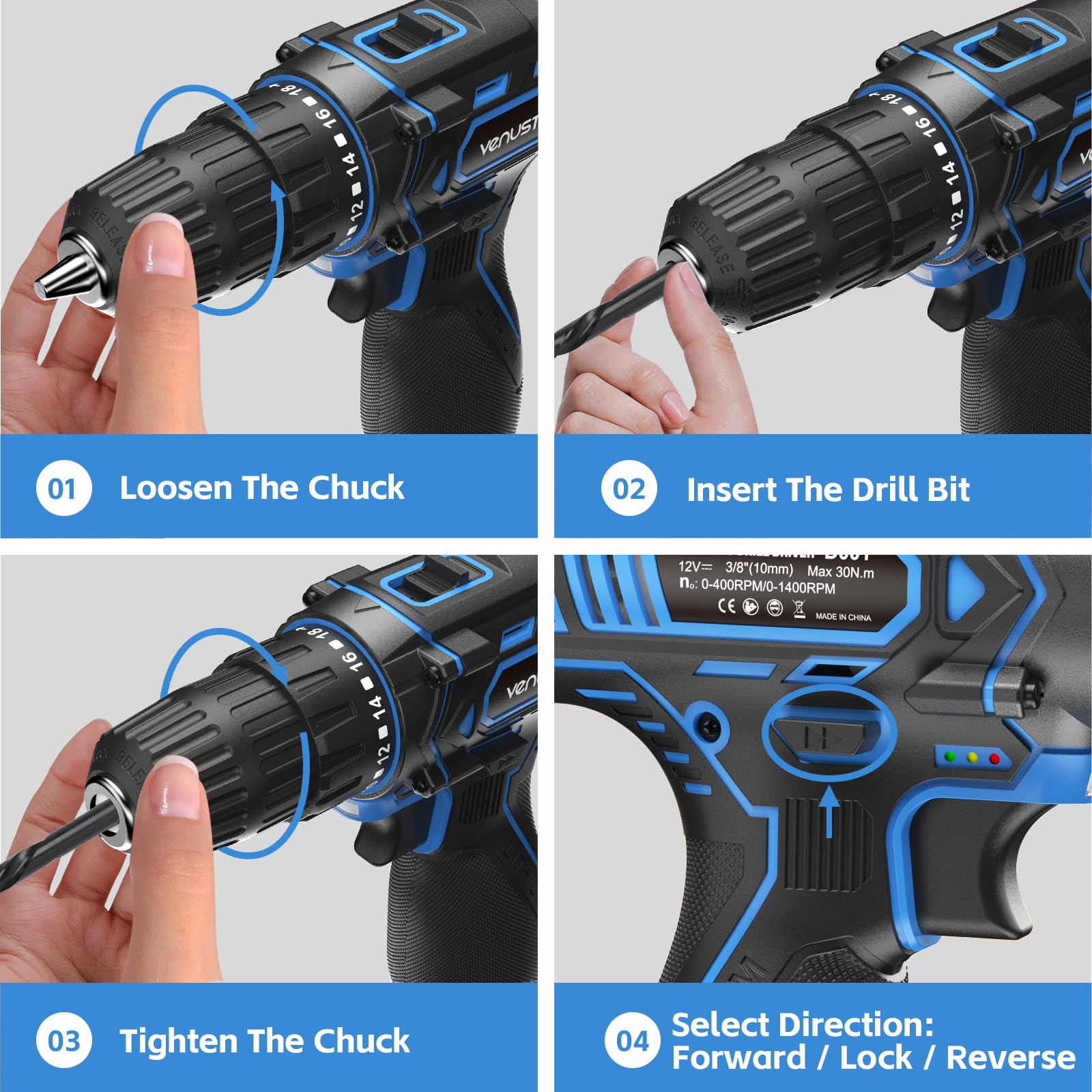 Venustek complete kit with drill, battery, charger and bits