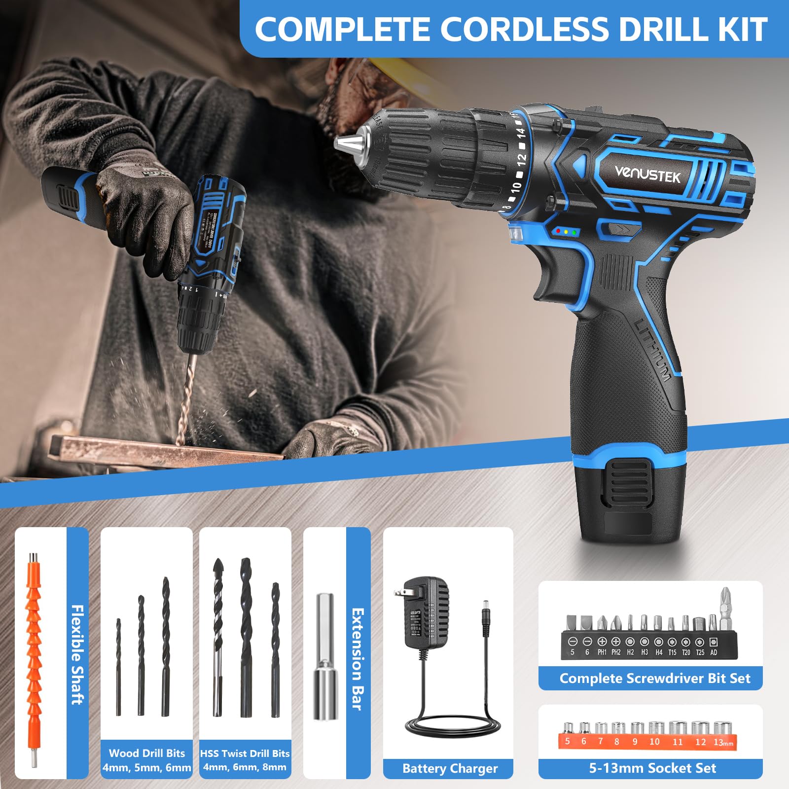 Venustek drill showing 25+1 clutch for precise control
