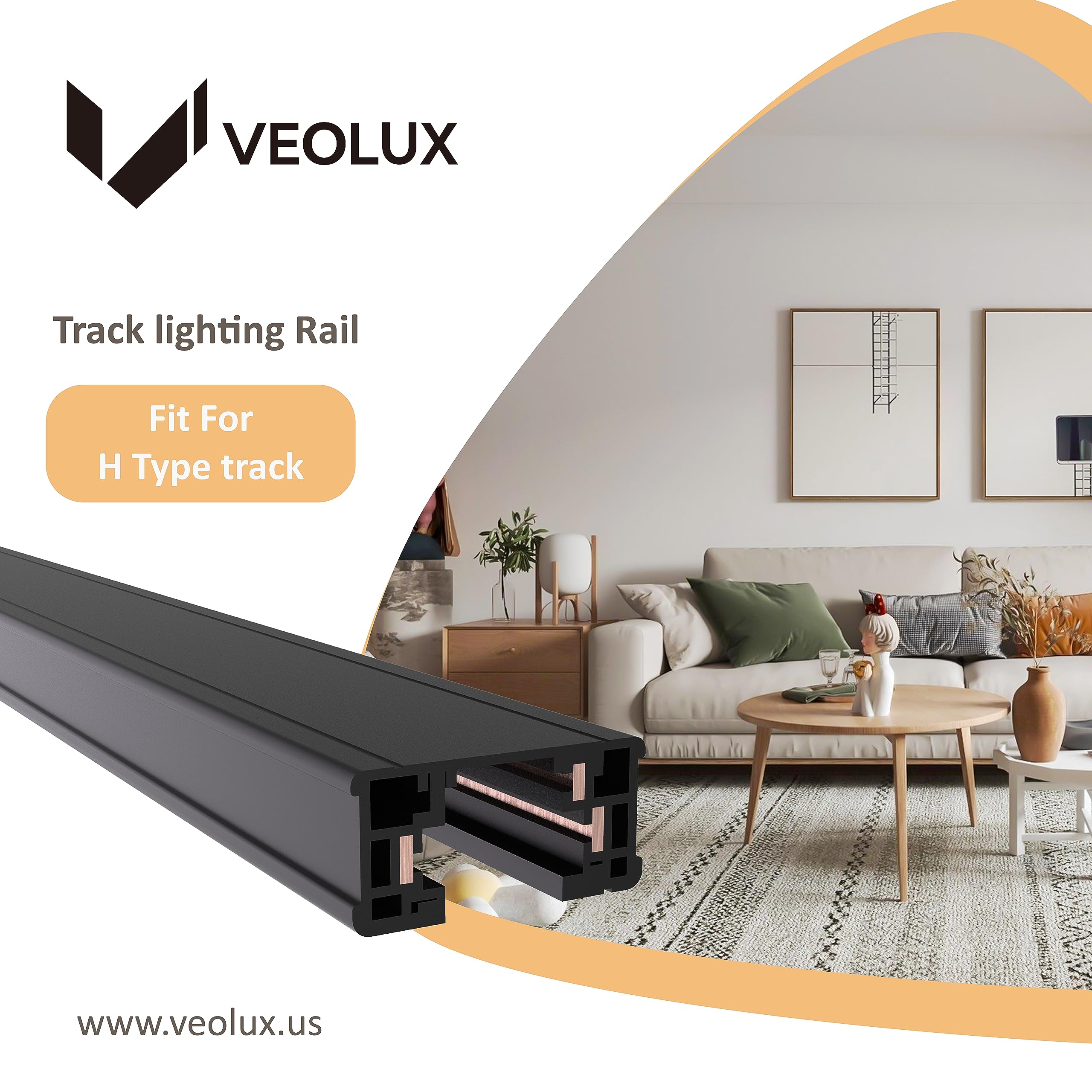 VEOLUX endcaps in black securing the track for a clean finish