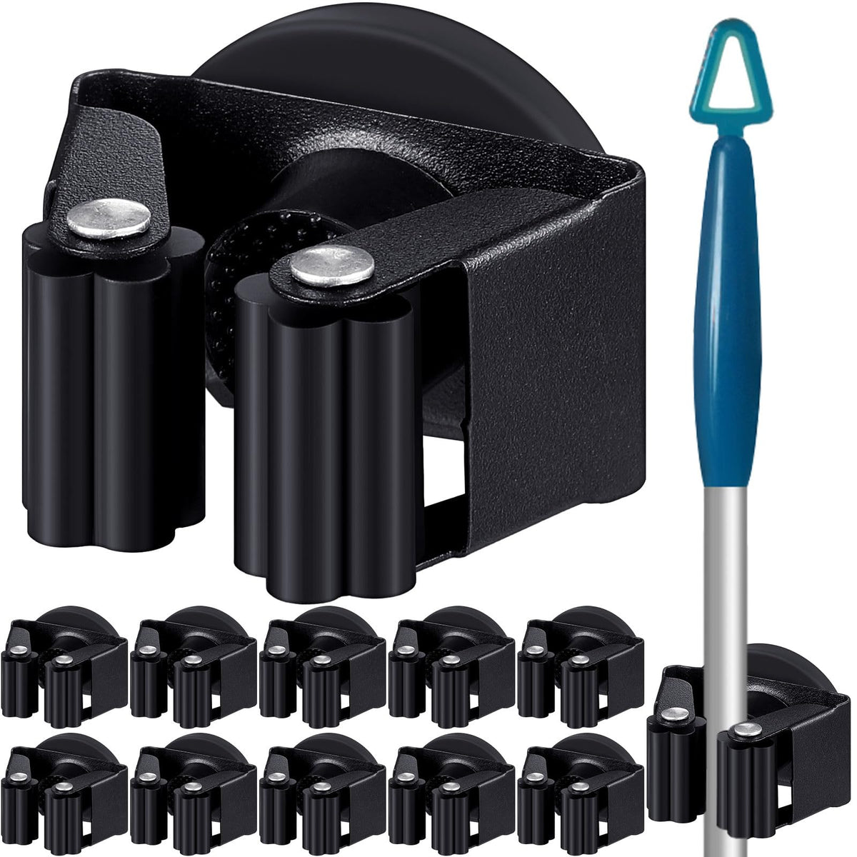 Vercraft magnetic mop broom holder for garage walls, organized and secure.