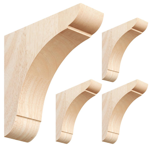 Vercraft wood corbel close-up shows rubber wood texture for rustic, durable shelves.