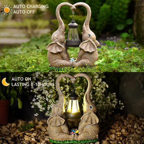 Vereemy elephant statue with solar LED lantern for cozy evenings.