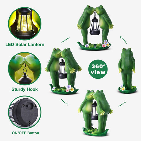 Vereemy solar lantern sits between frogs, illuminating evenings on porches.