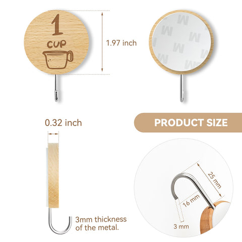 Close-up of Verigud adhesive wooden hooks on smooth surface