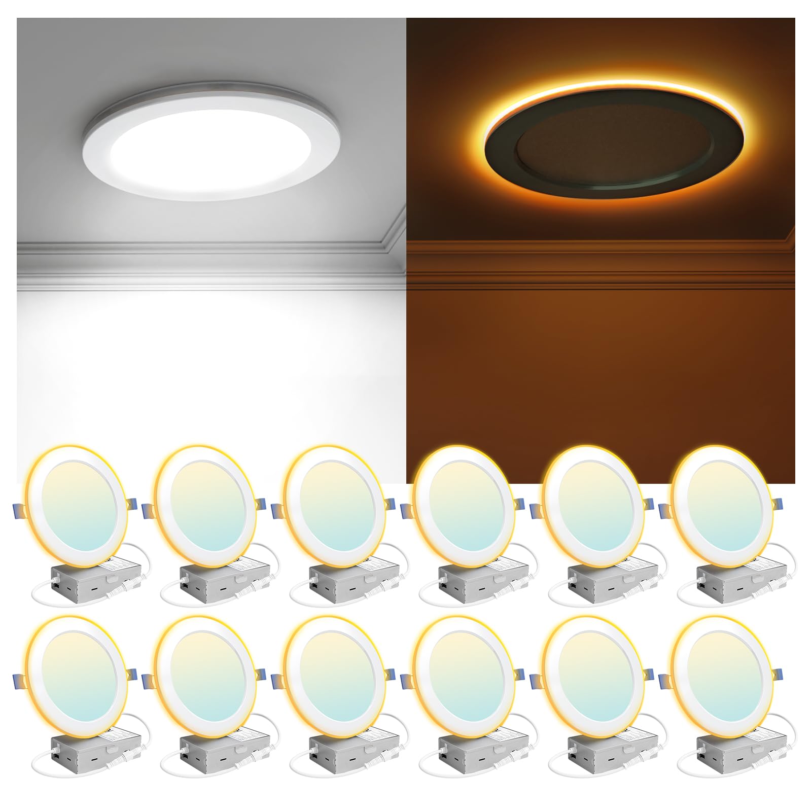 Veriligt 12-pack 6-inch LED downlights for uniform ceiling illumination.