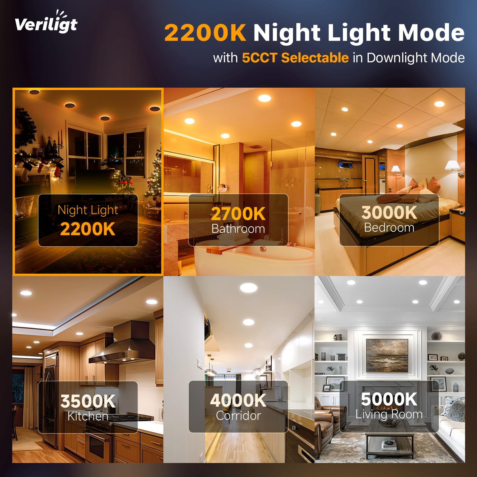 Veriligt 5CCT color temperature supports customizable ambience.