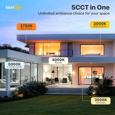 Veriligt 5CCT dimmable downlight allows customizable warmth and mood.