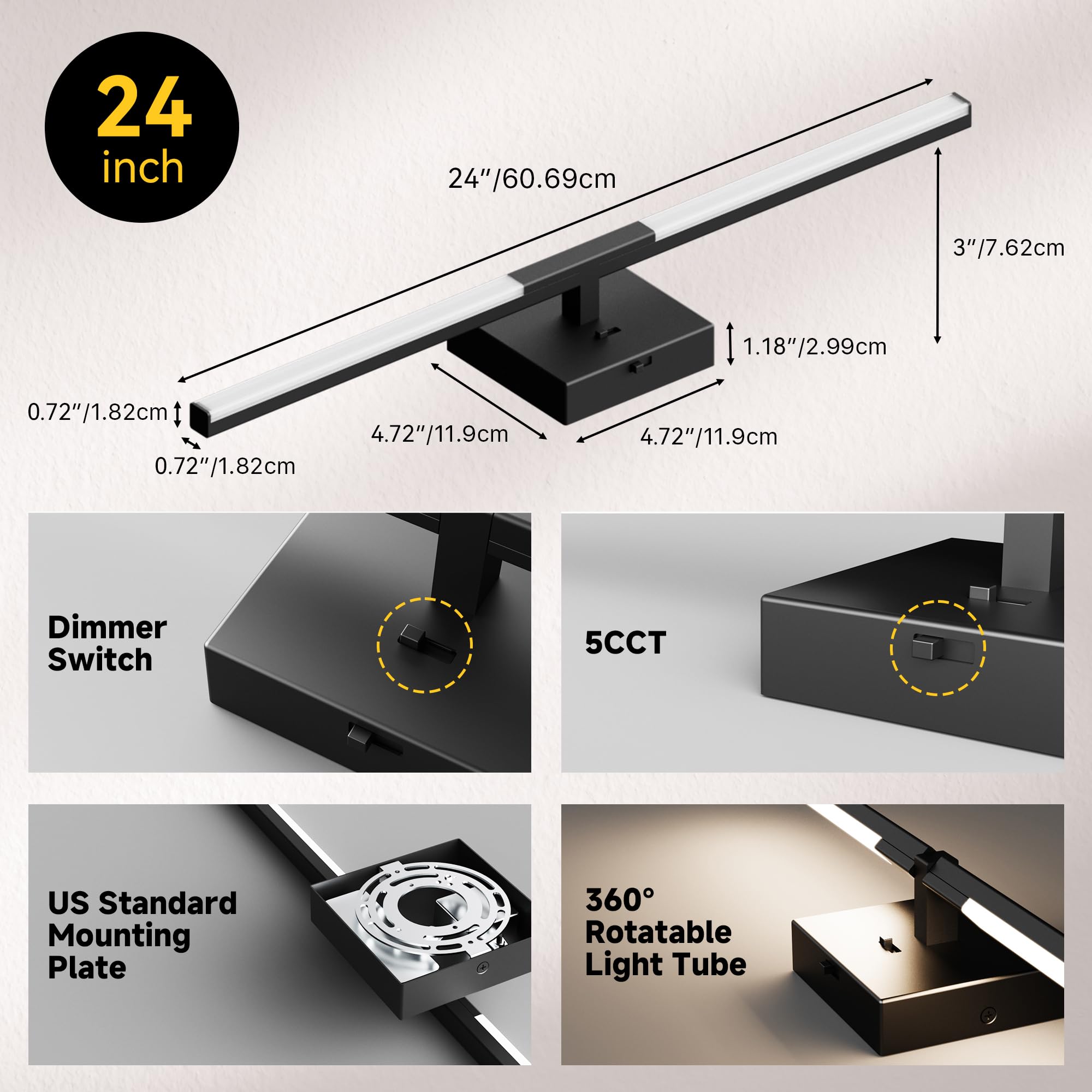 Compact 23.97 by 4.92 by 3 inches fit vanity spaces.