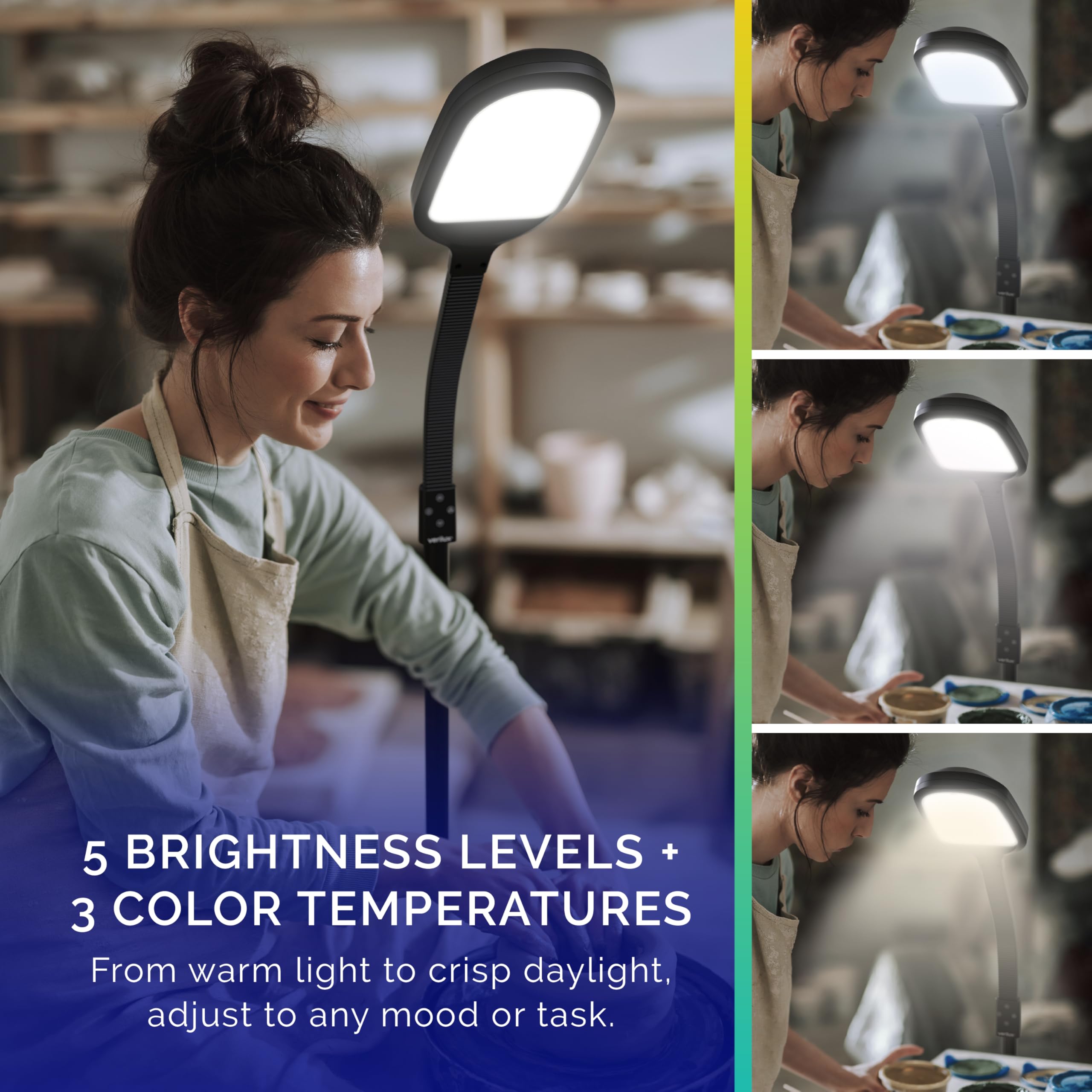 Verilux SmartLight color temperature controls from warm to daylight for reading or crafting